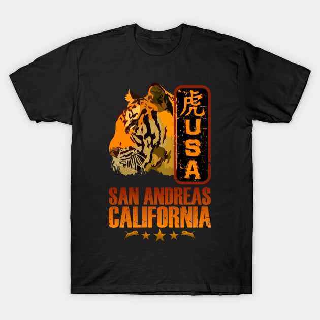 San Andreas California Tiger Cat Face, USA Wildlife Chinese Gift T-Shirt by Jahmar Anderson